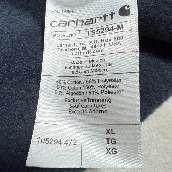 Carhartt Mens Navy Blue Quarter Zip Sweatshirt Fluor Logo American Flag  XLarge - Picture 3 of 7